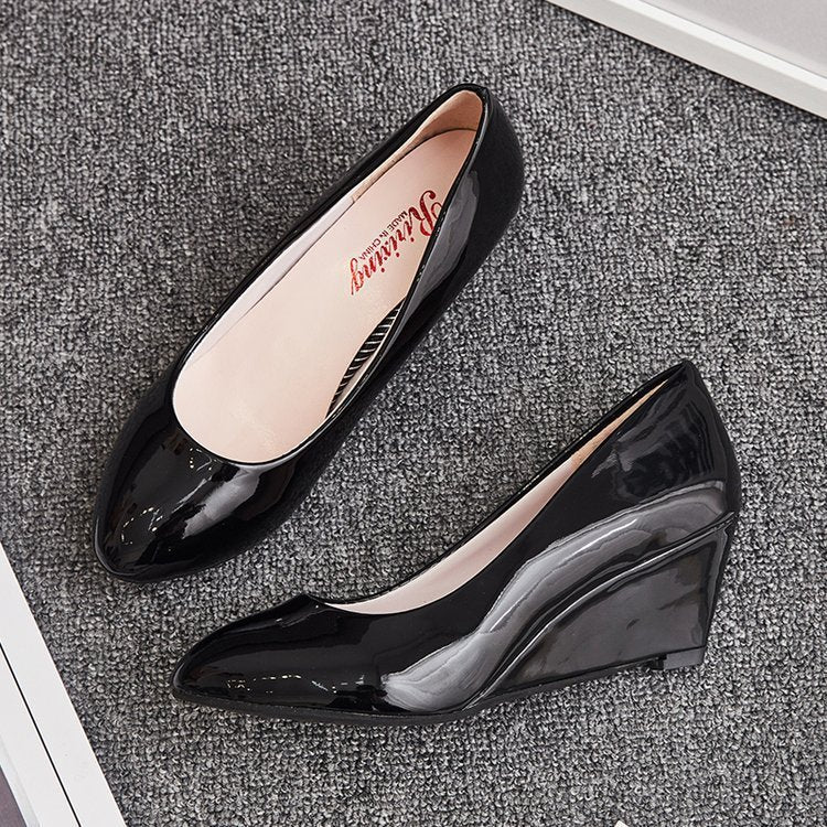 Patent Leather Pointed Toe Work Shoes Women Black Leather Shoes Work Shoes