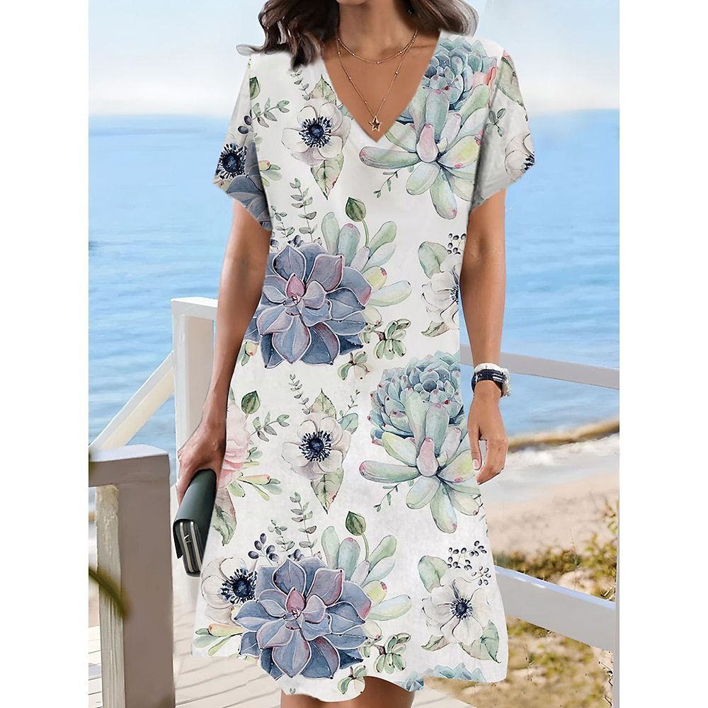 European And American Style Women T-shirt Dress Casual Floral