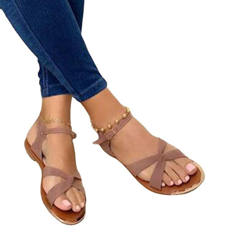 Cross Buckle Bag Flat Sandals Women Casual Beach Shoes