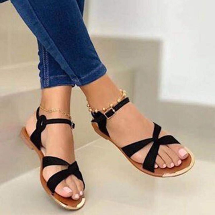 Cross Buckle Bag Flat Sandals Women Casual Beach Shoes