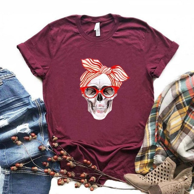 Skull Pattern Short-Sleeved T-Shirt Top Women Trendy Clothing