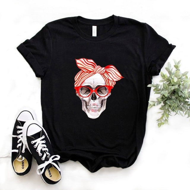 Skull Pattern Short-Sleeved T-Shirt Top Women Trendy Clothing