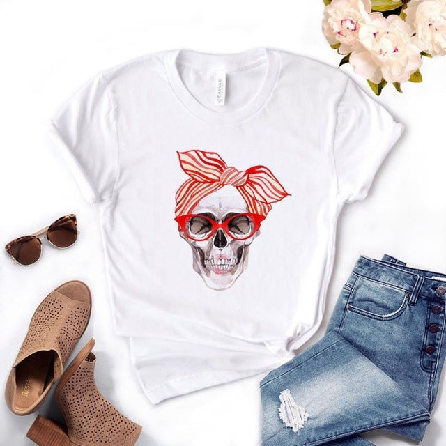 Skull Pattern Short-Sleeved T-Shirt Top Women Trendy Clothing