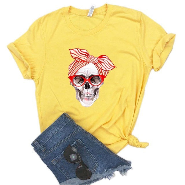 Skull Pattern Short-Sleeved T-Shirt Top Women Trendy Clothing