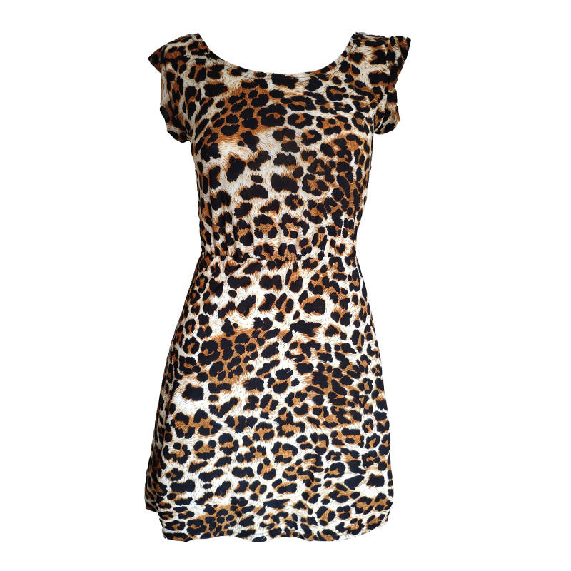 Casual Short Sleeve Round Neck Leopard Print Dress