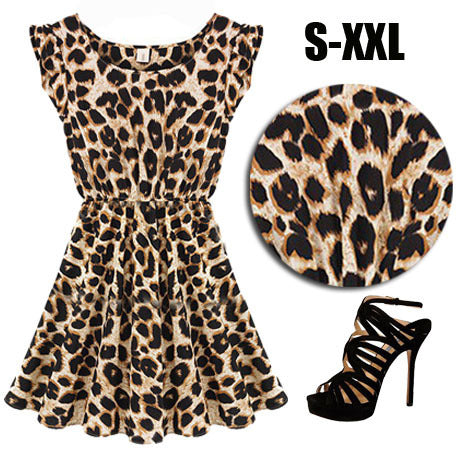 Casual Short Sleeve Round Neck Leopard Print Dress