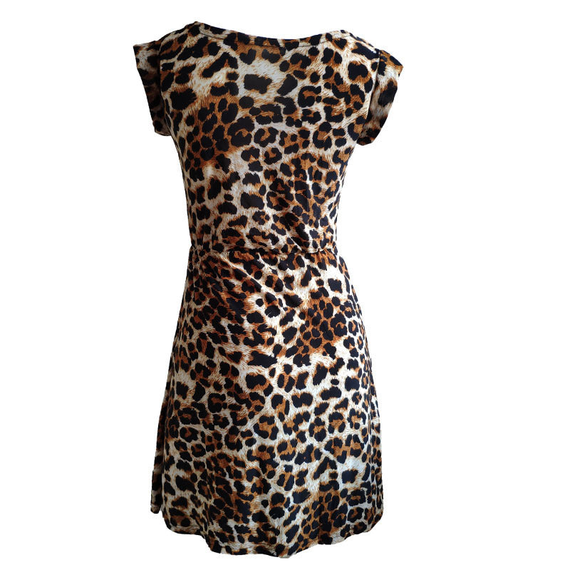 Casual Short Sleeve Round Neck Leopard Print Dress