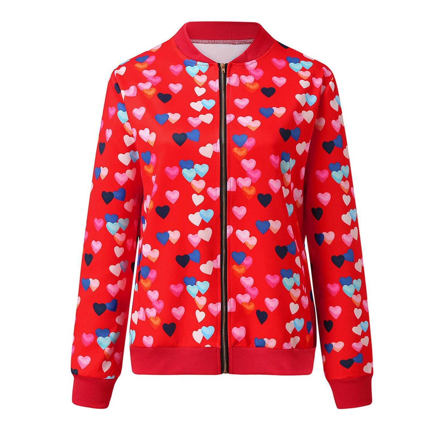 Autumn And Winter Fashion Printed Round Neck Zipper Long-Sleeved Jacket Women Jacket