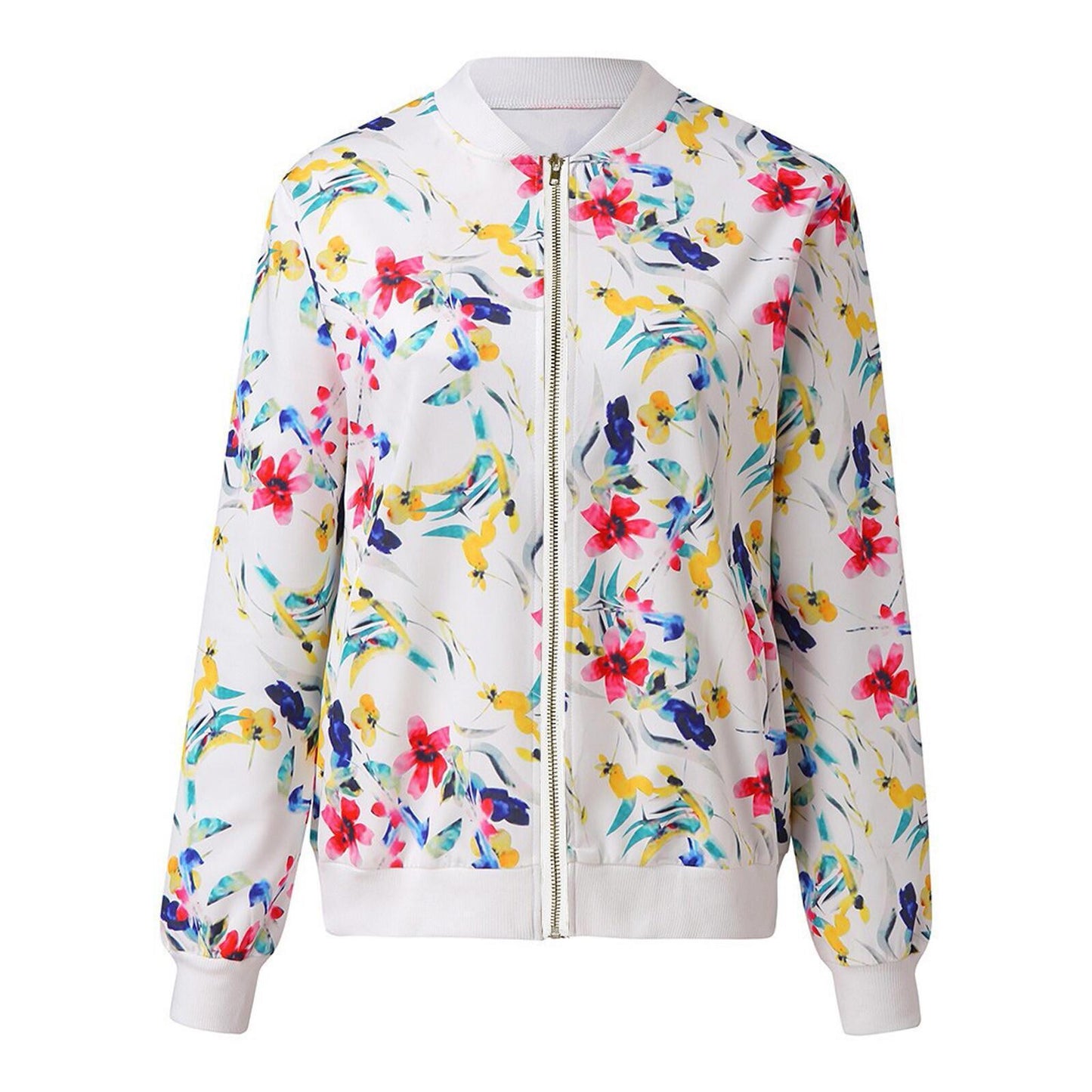 Autumn And Winter Fashion Printed Round Neck Zipper Long-Sleeved Jacket Women Jacket