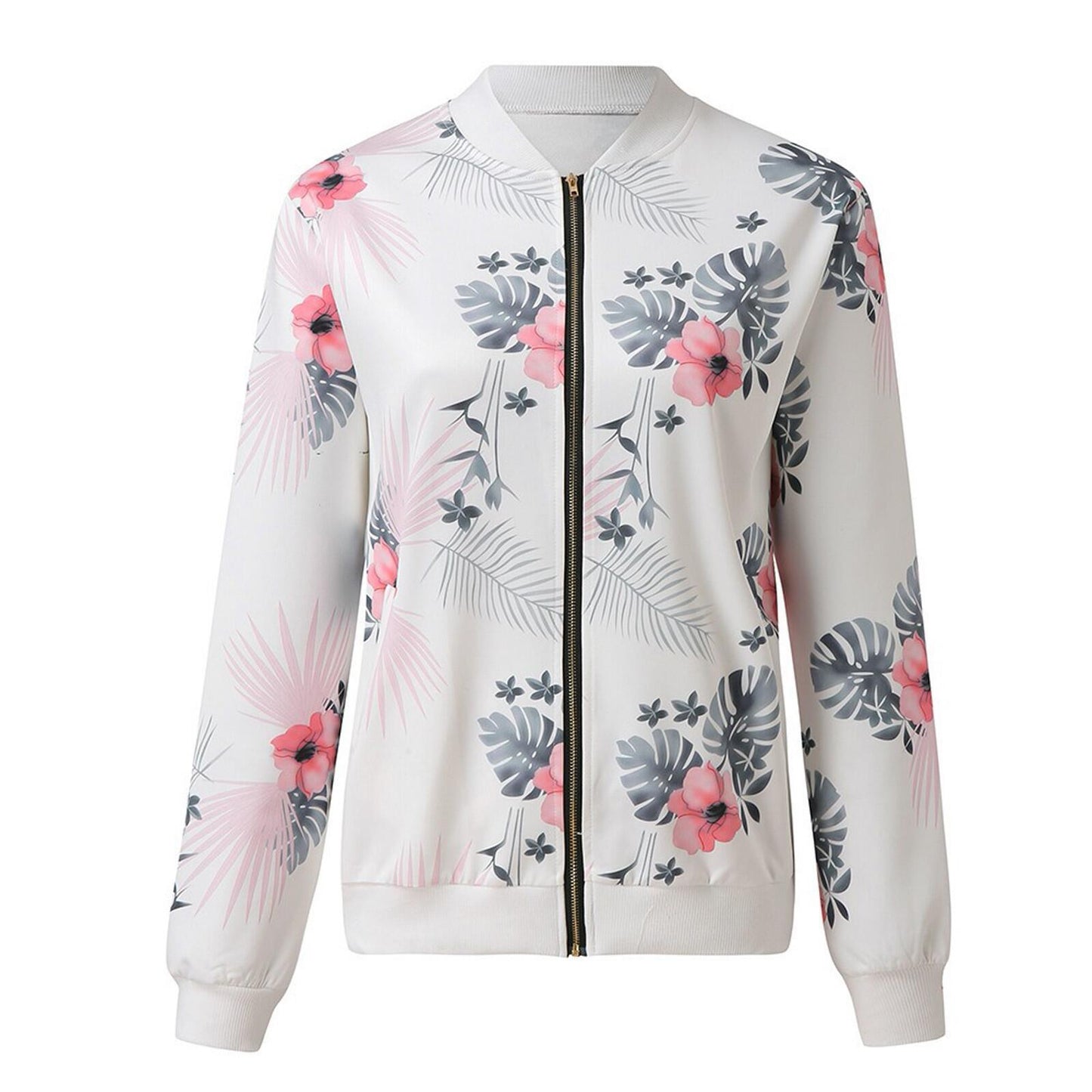 Autumn And Winter Fashion Printed Round Neck Zipper Long-Sleeved Jacket Women Jacket