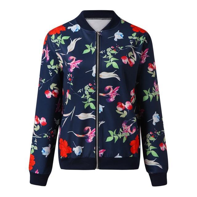 Autumn And Winter Fashion Printed Round Neck Zipper Long-Sleeved Jacket Women Jacket