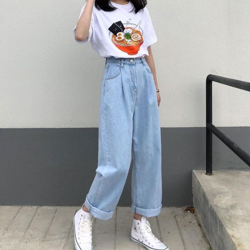 Women's New Straight Leg Pants Loose Retro Casual Jeans Women