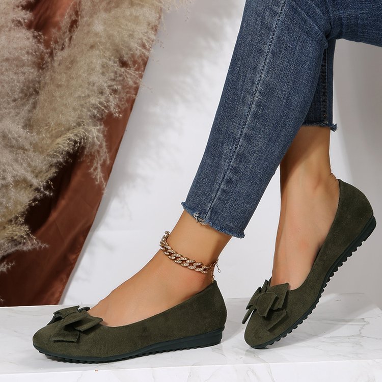 Rubber Plus Size Flat Casual Shoes Women Suede Bow Round Head Gommino