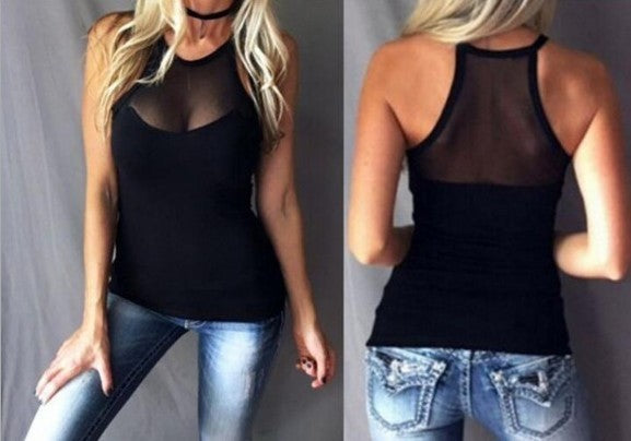 AliExpress See-through Casual Round Neck Mesh Vest Sexy Women Clothing