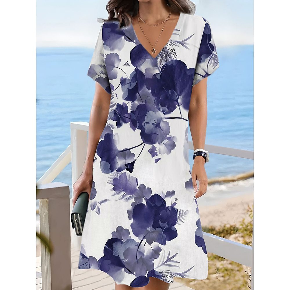 European And American Style Women T-shirt Dress Casual Floral