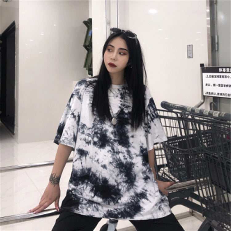 Tie Dye Print T Shirt Women Tops Tees O-neck