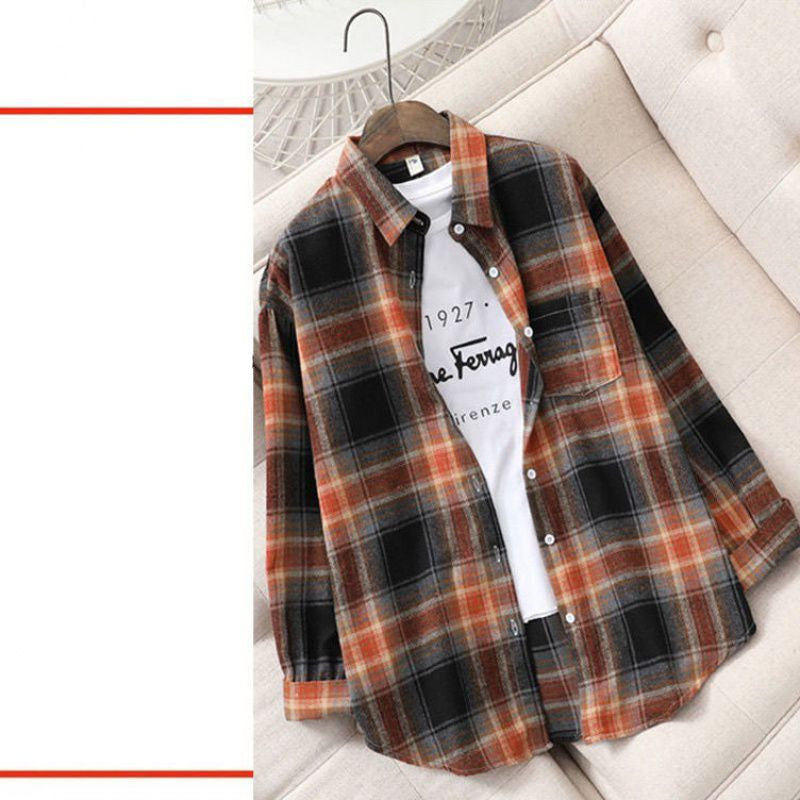 Women Retro Oversized Plaid Print Blouse Long Sleeve Chic Female Casual Loose Shirt Tops