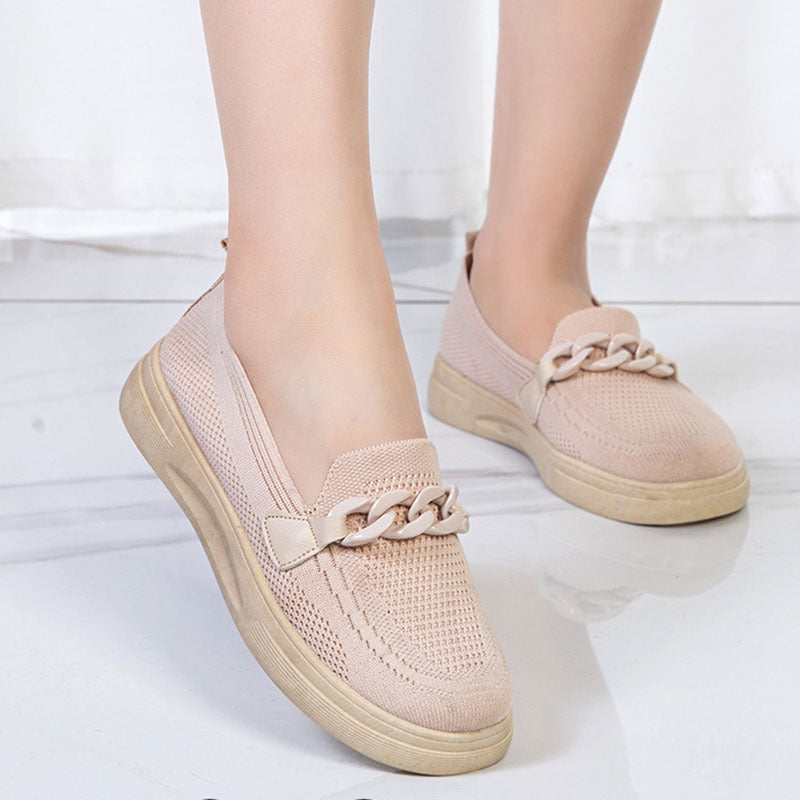 Chain Flats Shoes For Women Slip On Round Toe Comfortable Shoes