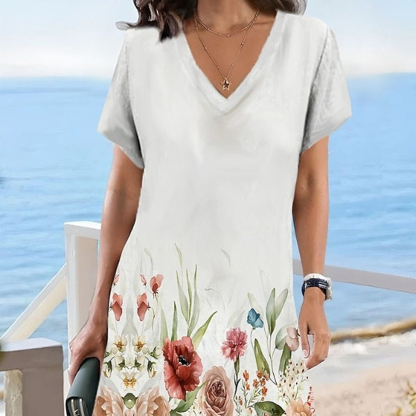 European And American Style Women T-shirt Dress Casual Floral