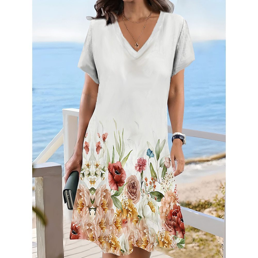 European And American Style Women T-shirt Dress Casual Floral