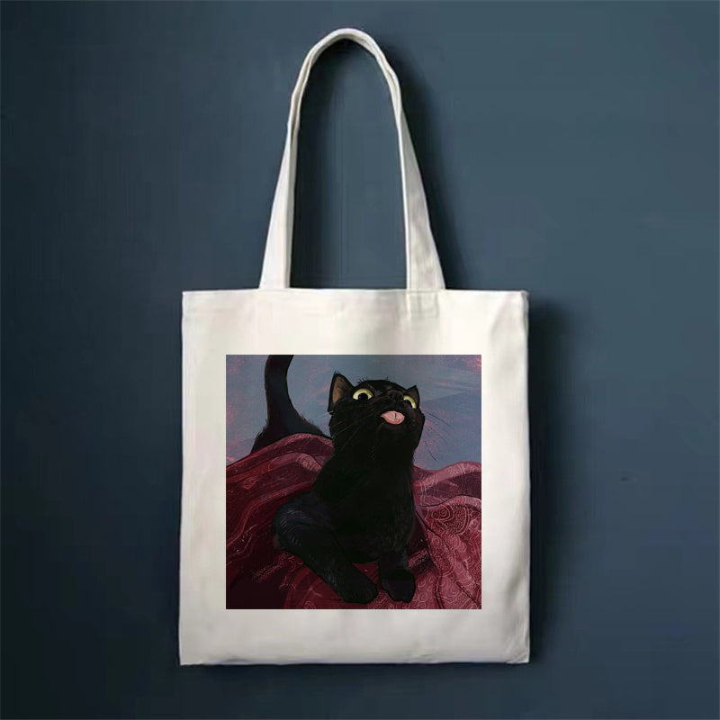 Download main imagesDownload variant imagesDownload description imagesCute Cat Shopping Bag Shopper Bags Tote Canvas Bag Harajuku Reusable Large Capacity Kawaii Women Casual Shoulder Bag Handbag