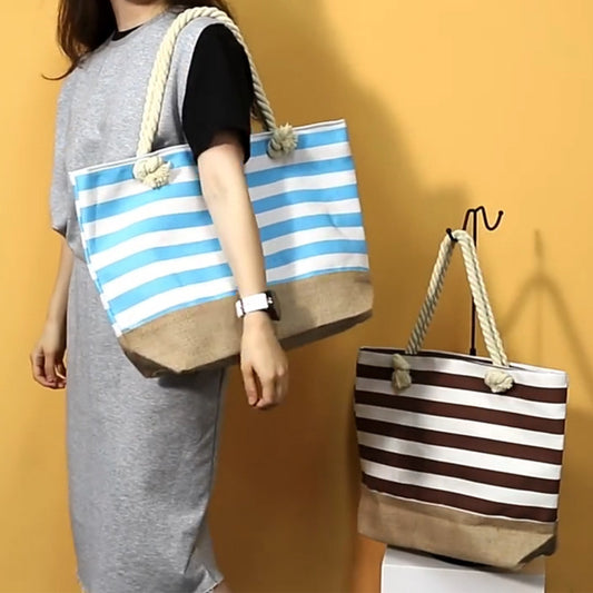 Striped Beach Bag Casual Large Capacity Women Shoulder Bags