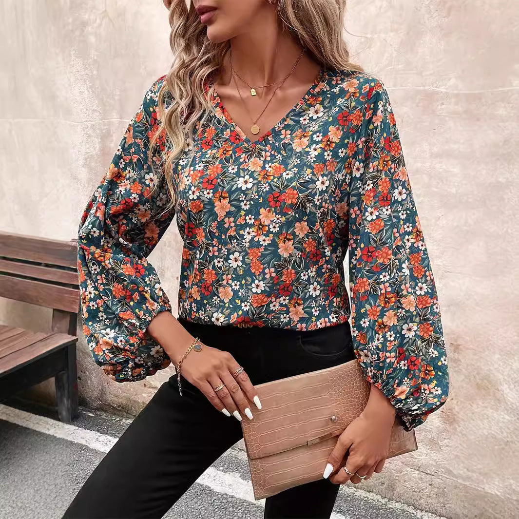 Women's V-neck Long Sleeve Shirt Autumn Women Clothing Casual