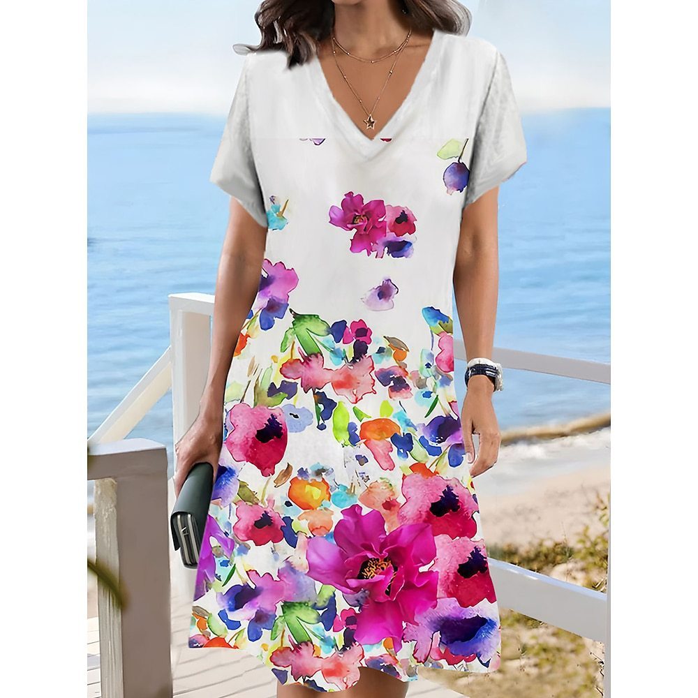 European And American Style Women T-shirt Dress Casual Floral