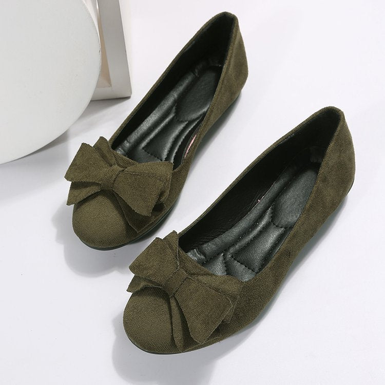 Rubber Plus Size Flat Casual Shoes Women Suede Bow Round Head Gommino