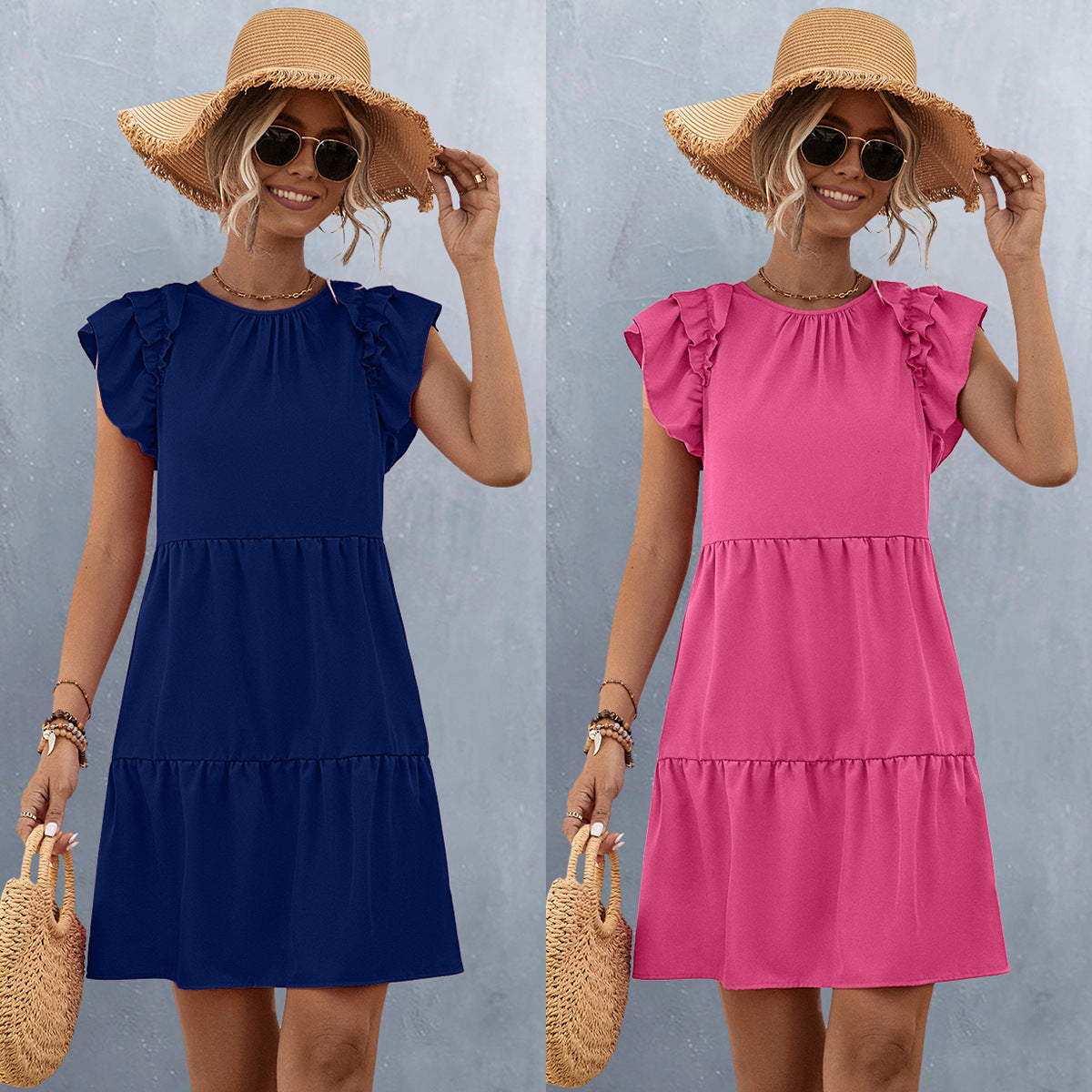 European And American Women's Clothing Solid Color Dress Women