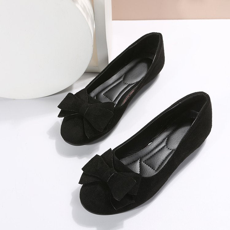 Rubber Plus Size Flat Casual Shoes Women Suede Bow Round Head Gommino