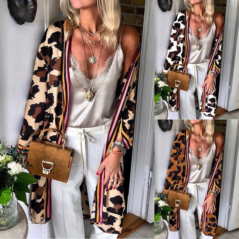 Fashion Leopard Print Loose All-match Mid-length Cardigan Jacket Women