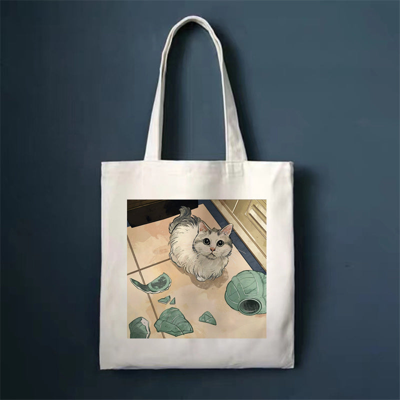 Download main imagesDownload variant imagesDownload description imagesCute Cat Shopping Bag Shopper Bags Tote Canvas Bag Harajuku Reusable Large Capacity Kawaii Women Casual Shoulder Bag Handbag