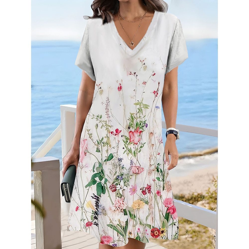 European And American Style Women T-shirt Dress Casual Floral