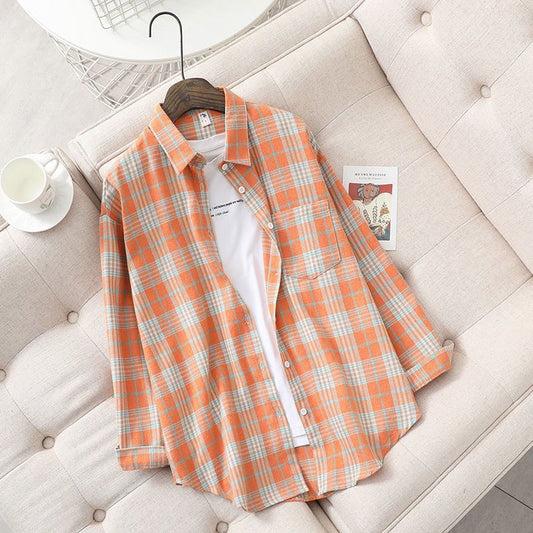 Women Retro Oversized Plaid Print Blouse Long Sleeve Chic Female Casual Loose Shirt Tops