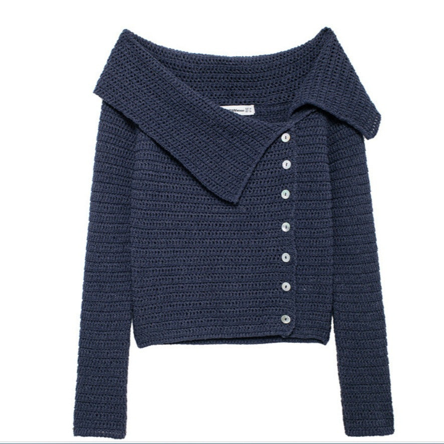 Women's Asymmetric Design Long Sleeve Diagonal Collar Sweater