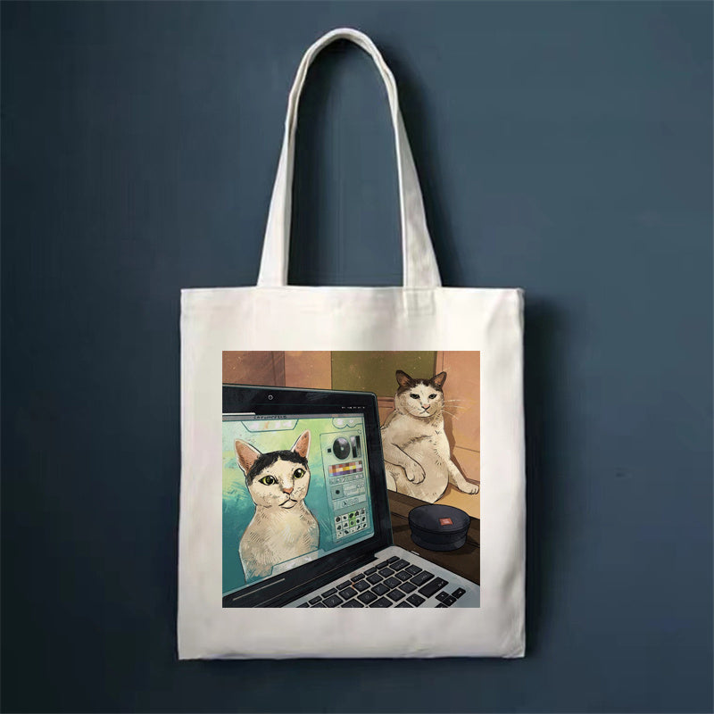 Download main imagesDownload variant imagesDownload description imagesCute Cat Shopping Bag Shopper Bags Tote Canvas Bag Harajuku Reusable Large Capacity Kawaii Women Casual Shoulder Bag Handbag