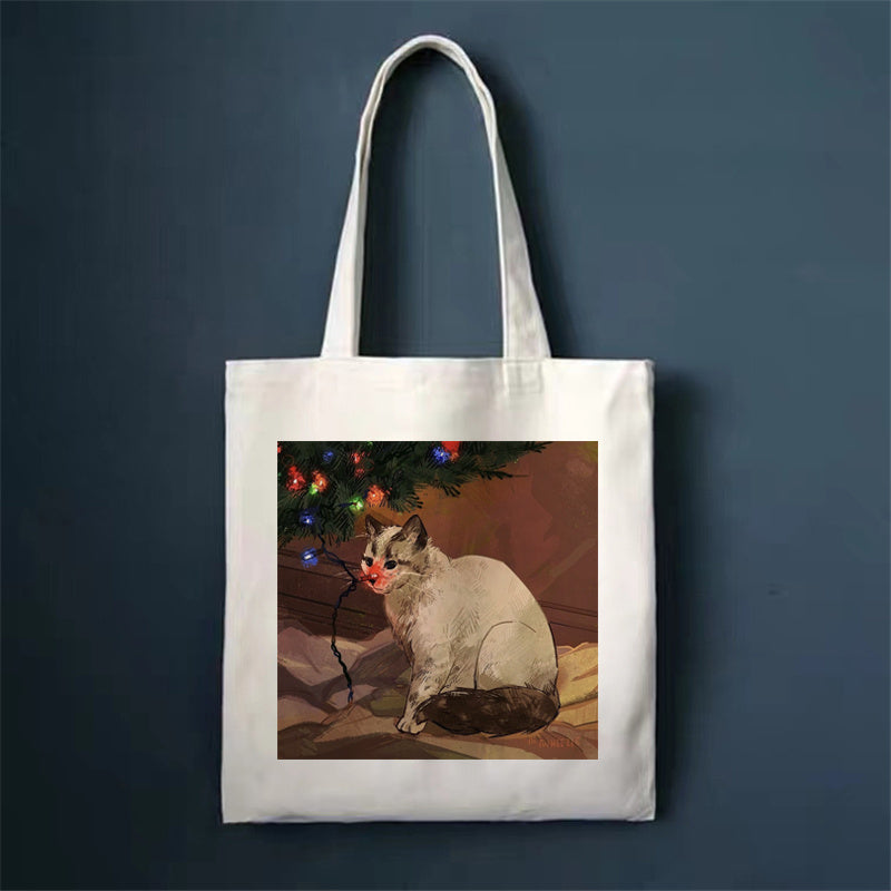 Download main imagesDownload variant imagesDownload description imagesCute Cat Shopping Bag Shopper Bags Tote Canvas Bag Harajuku Reusable Large Capacity Kawaii Women Casual Shoulder Bag Handbag