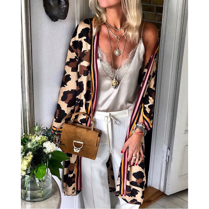 Fashion Leopard Print Loose All-match Mid-length Cardigan Jacket Women