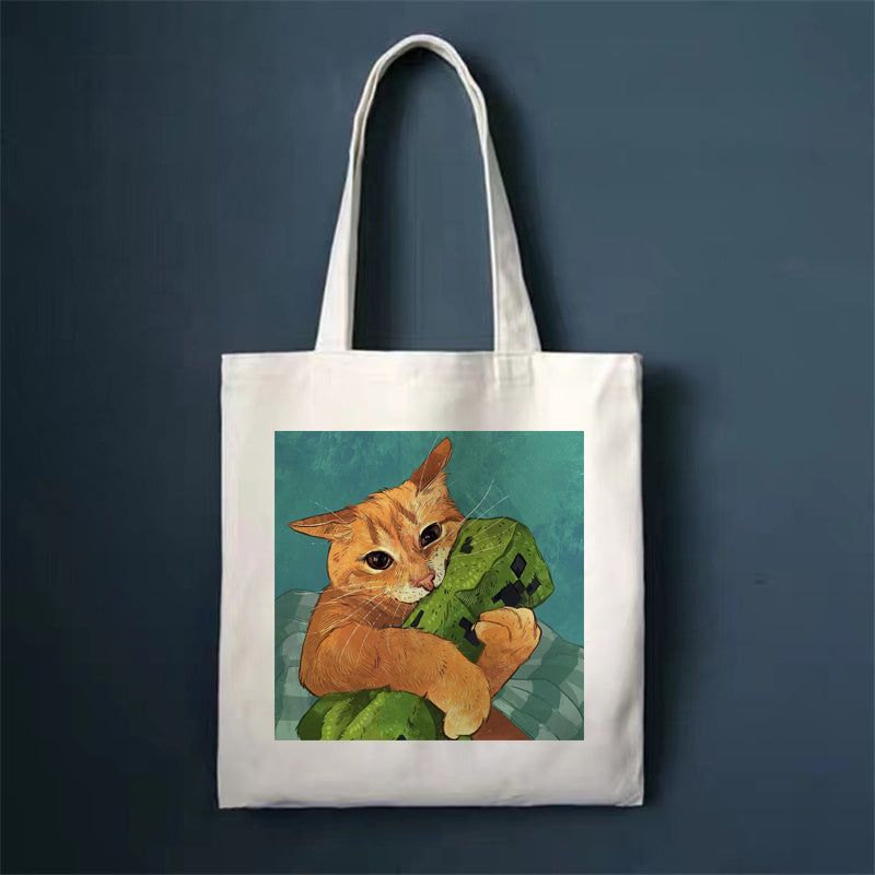 Download main imagesDownload variant imagesDownload description imagesCute Cat Shopping Bag Shopper Bags Tote Canvas Bag Harajuku Reusable Large Capacity Kawaii Women Casual Shoulder Bag Handbag