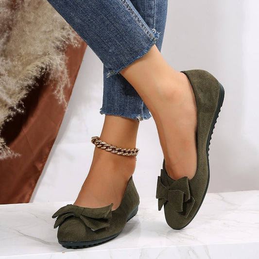 Rubber Plus Size Flat Casual Shoes Women Suede Bow Round Head Gommino