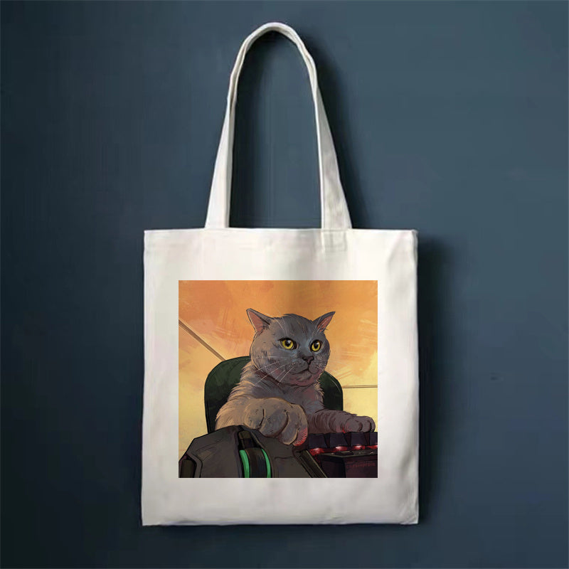 Download main imagesDownload variant imagesDownload description imagesCute Cat Shopping Bag Shopper Bags Tote Canvas Bag Harajuku Reusable Large Capacity Kawaii Women Casual Shoulder Bag Handbag