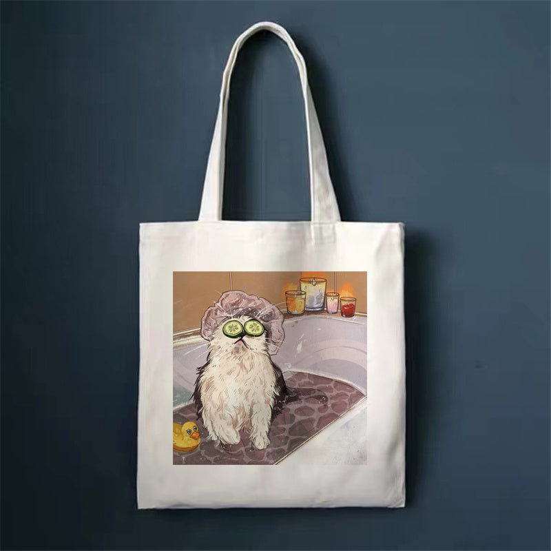 Download main imagesDownload variant imagesDownload description imagesCute Cat Shopping Bag Shopper Bags Tote Canvas Bag Harajuku Reusable Large Capacity Kawaii Women Casual Shoulder Bag Handbag