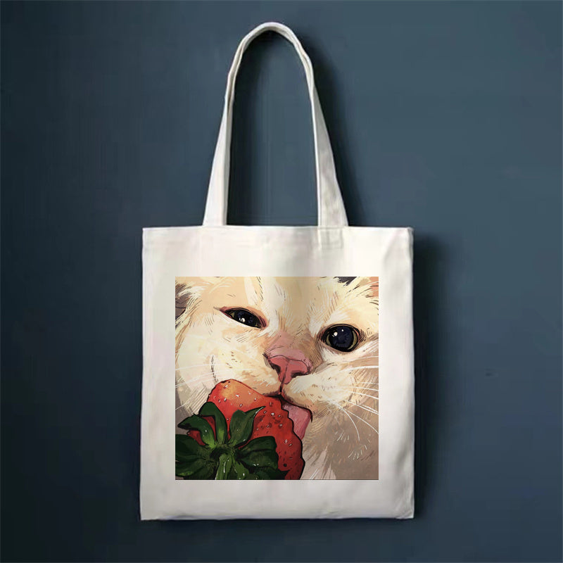 Download main imagesDownload variant imagesDownload description imagesCute Cat Shopping Bag Shopper Bags Tote Canvas Bag Harajuku Reusable Large Capacity Kawaii Women Casual Shoulder Bag Handbag