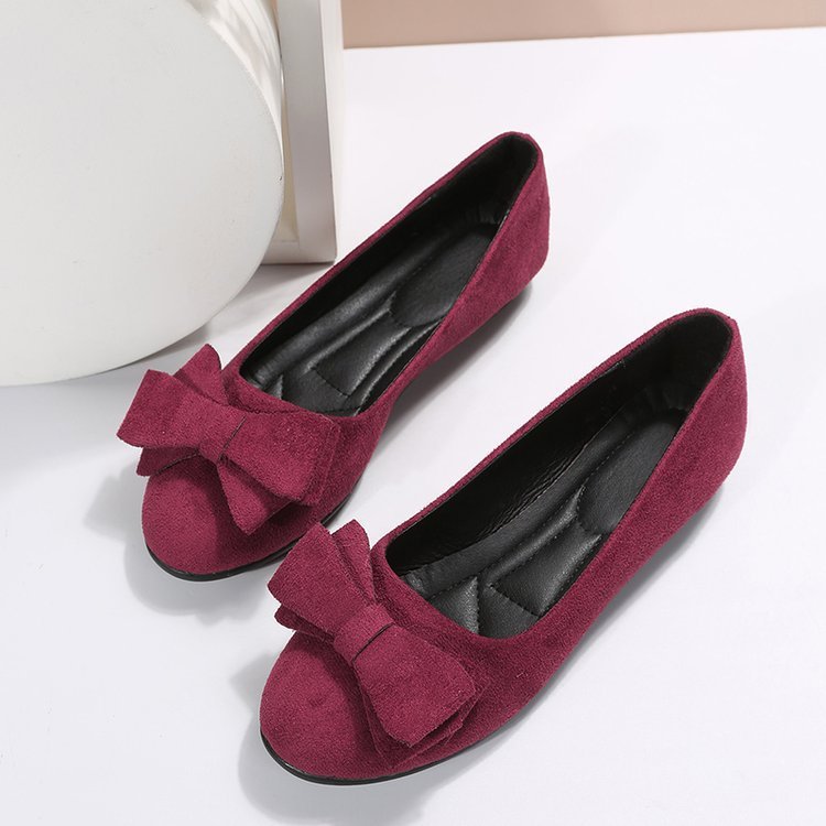 Rubber Plus Size Flat Casual Shoes Women Suede Bow Round Head Gommino