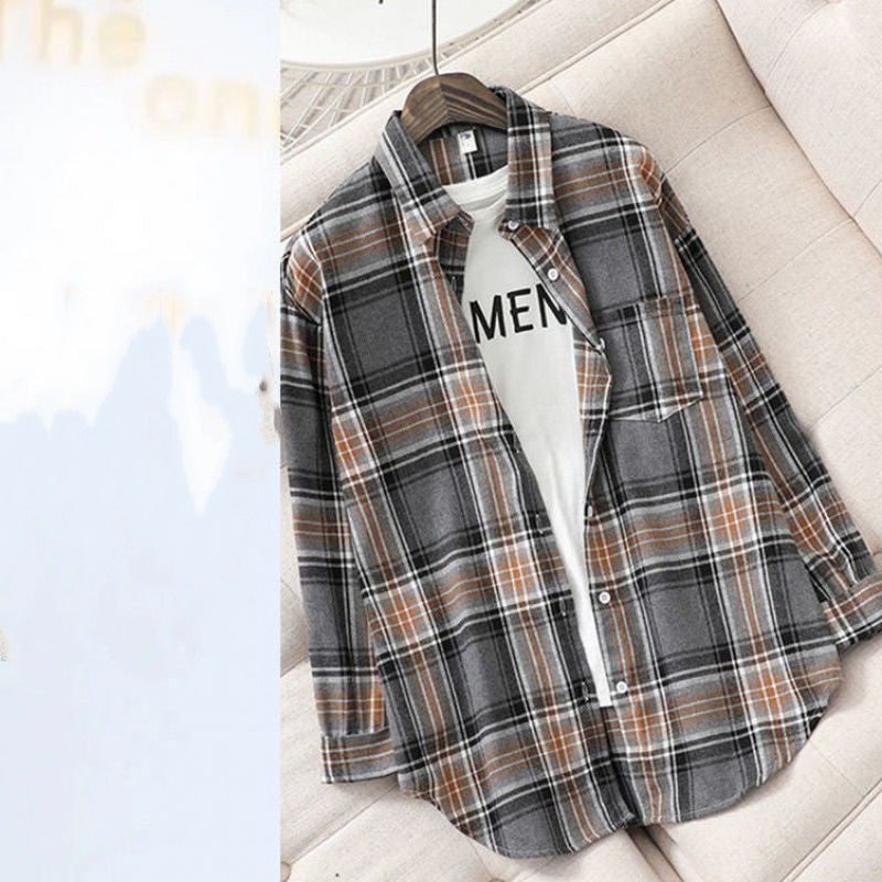 Women Retro Oversized Plaid Print Blouse Long Sleeve Chic Female Casual Loose Shirt Tops