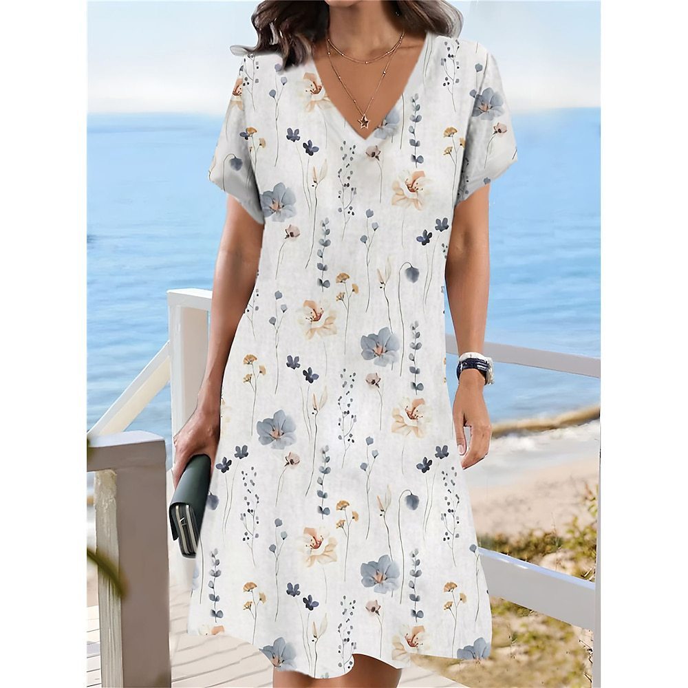 European And American Style Women T-shirt Dress Casual Floral